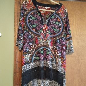 John Mark tunic, silky fringe, bling and great Boho style Size S
